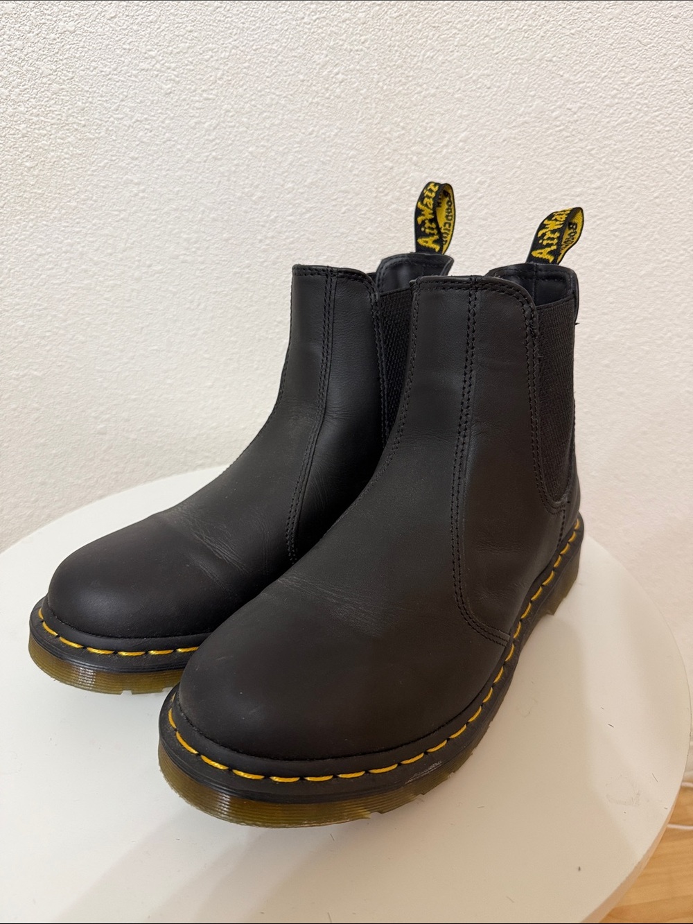 Dr. Martens Black Chelsea Boots with Yellow Stitching Women’s Size 10